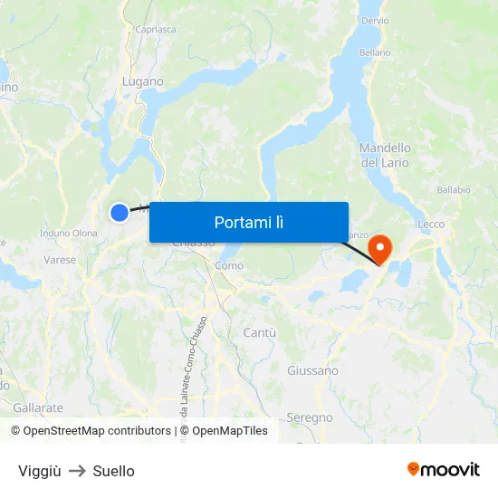 Viggiù to Suello map