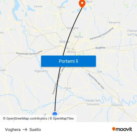 Voghera to Suello map