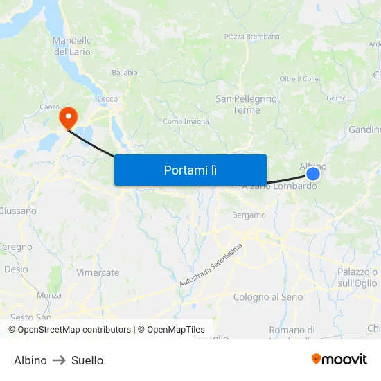Albino to Suello map
