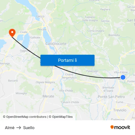 Almè to Suello map