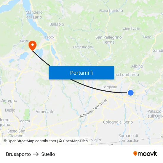 Brusaporto to Suello map