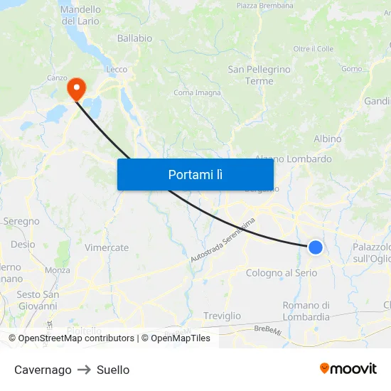Cavernago to Suello map
