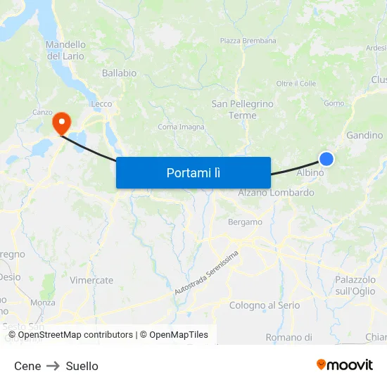 Cene to Suello map
