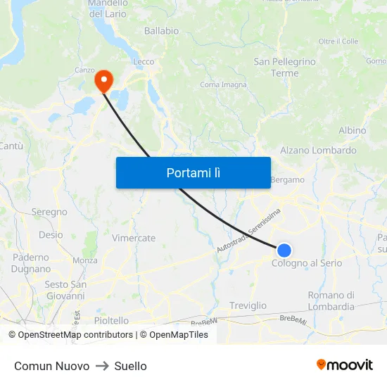 Comun Nuovo to Suello map