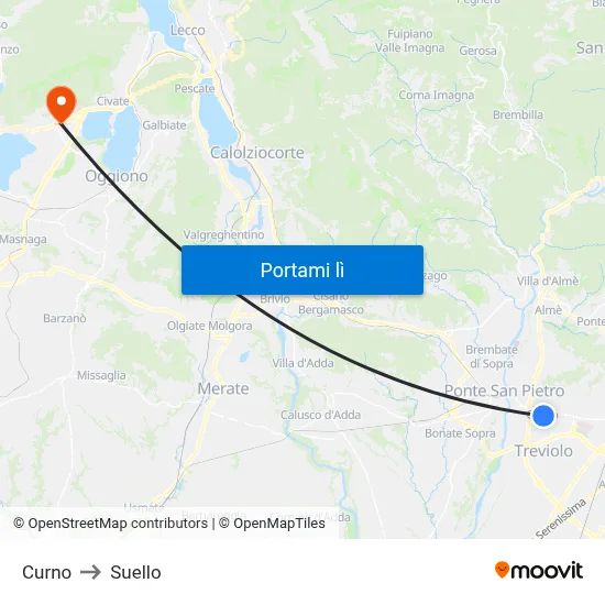 Curno to Suello map