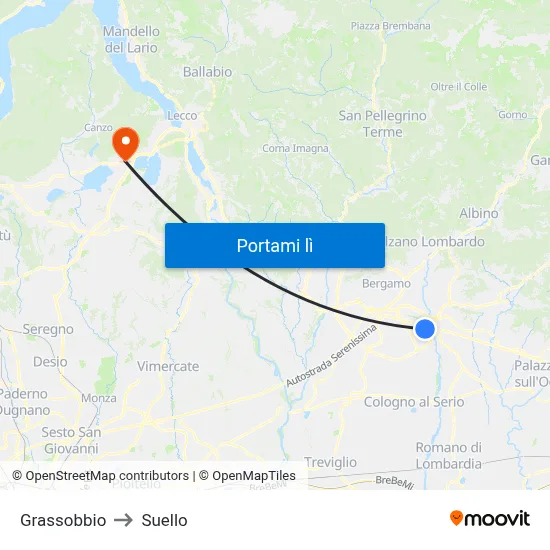 Grassobbio to Suello map