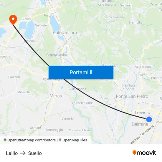 Lallio to Suello map