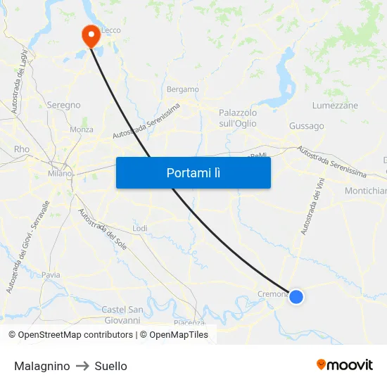 Malagnino to Suello map