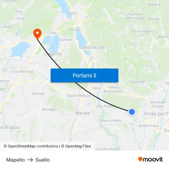 Mapello to Suello map