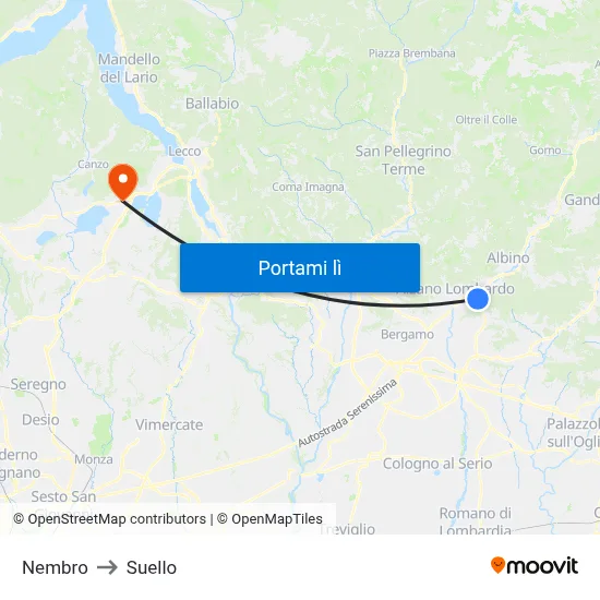Nembro to Suello map