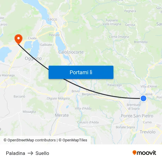 Paladina to Suello map
