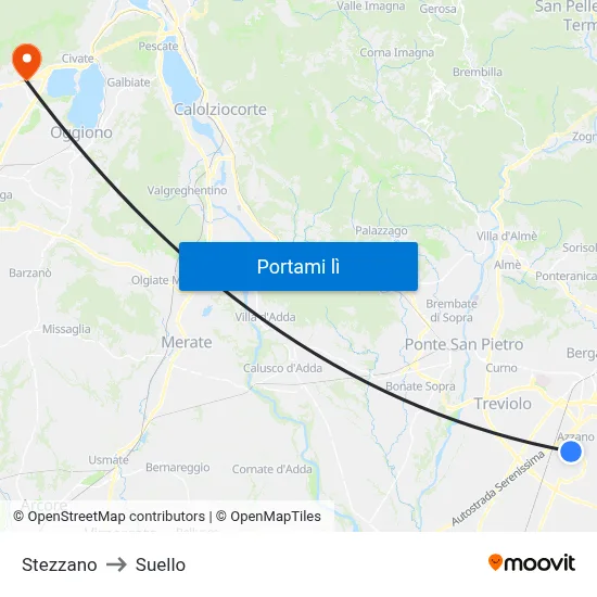 Stezzano to Suello map