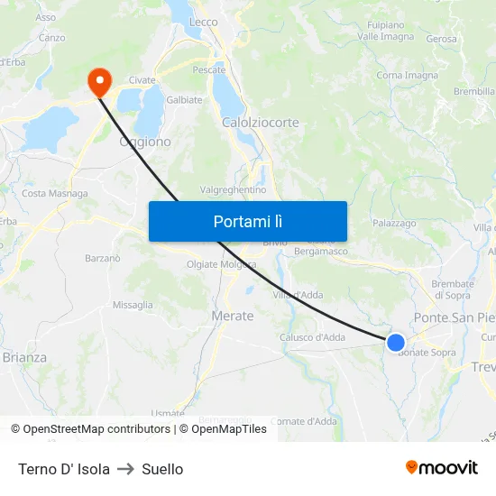 Terno D' Isola to Suello map