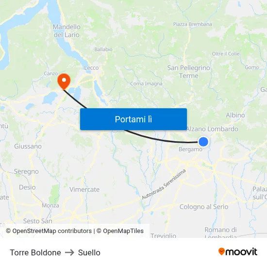 Torre Boldone to Suello map