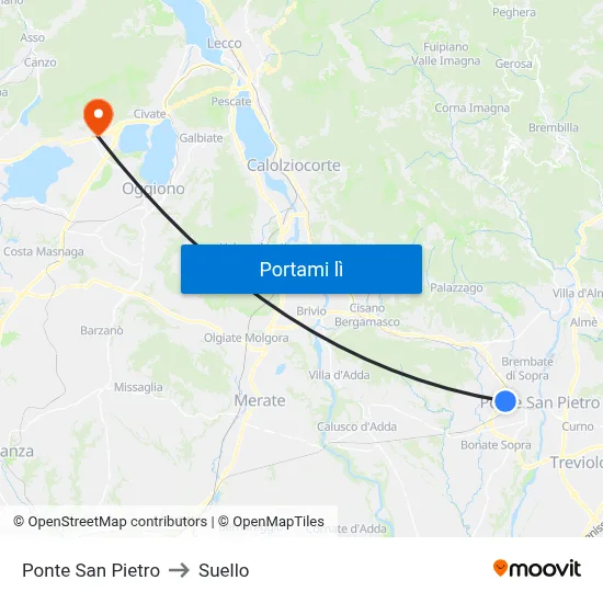Ponte San Pietro to Suello map