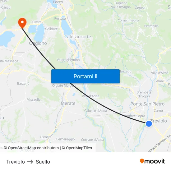 Treviolo to Suello map