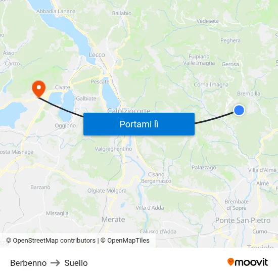 Berbenno to Suello map