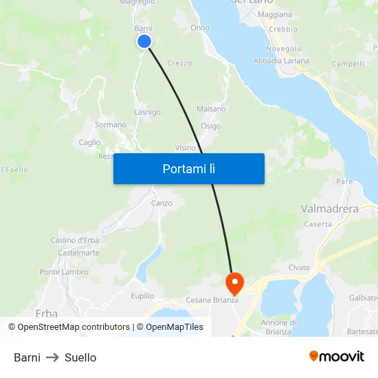Barni to Suello map