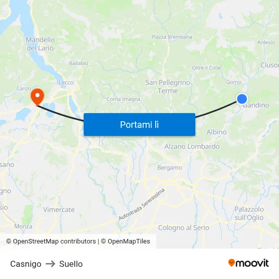 Casnigo to Suello map