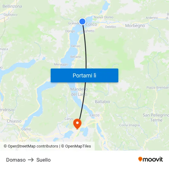 Domaso to Suello map