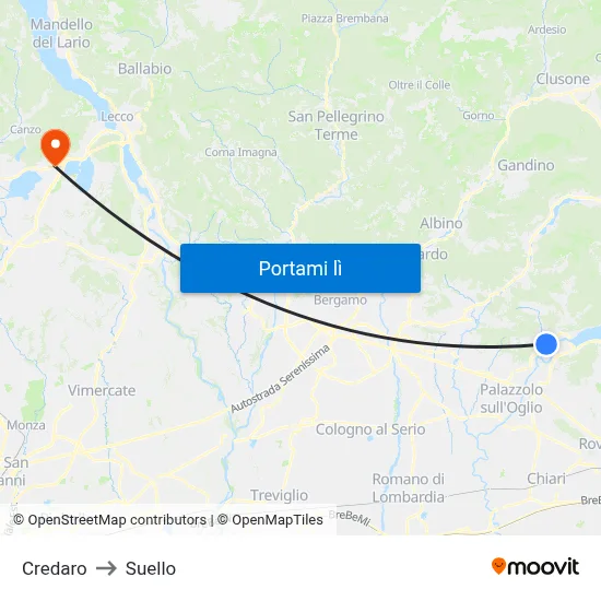 Credaro to Suello map