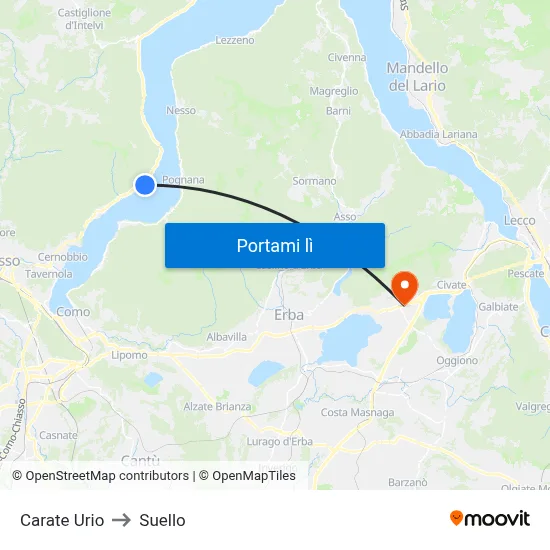 Carate Urio to Suello map