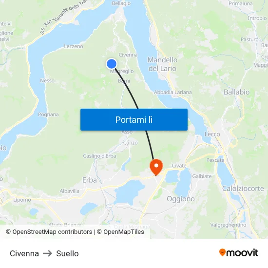 Civenna to Suello map