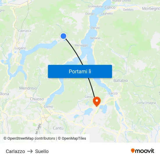Carlazzo to Suello map