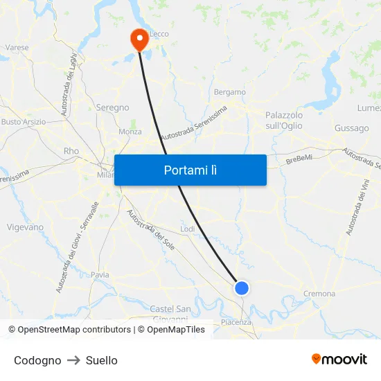 Codogno to Suello map