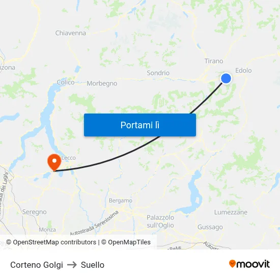 Corteno Golgi to Suello map