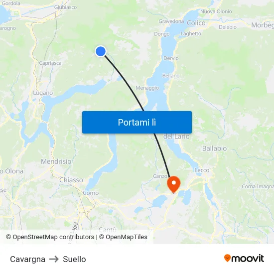 Cavargna to Suello map