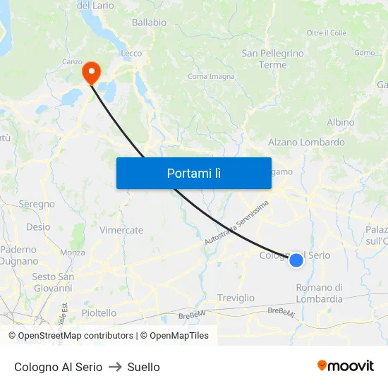 Cologno Al Serio to Suello map