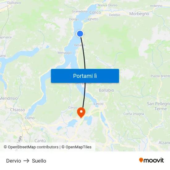 Dervio to Suello map