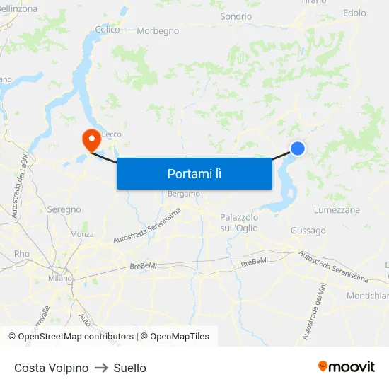 Costa Volpino to Suello map