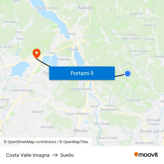 Costa Valle Imagna to Suello map