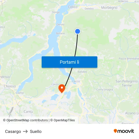 Casargo to Suello map