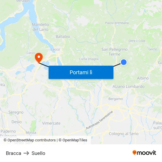 Bracca to Suello map