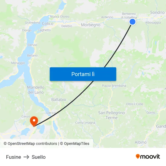Fusine to Suello map