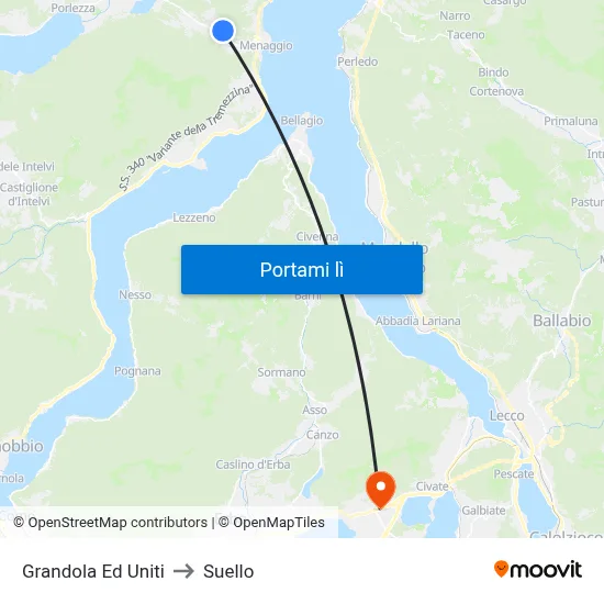 Grandola Ed Uniti to Suello map
