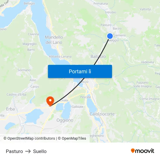 Pasturo to Suello map