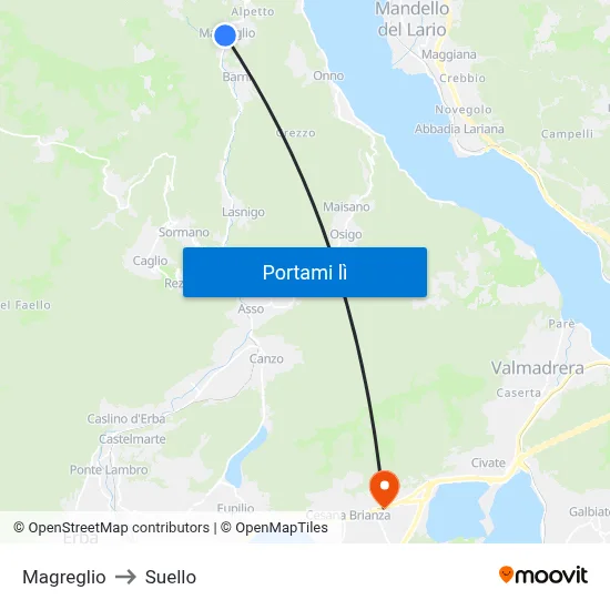 Magreglio to Suello map