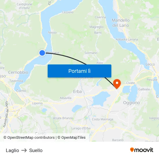 Laglio to Suello map
