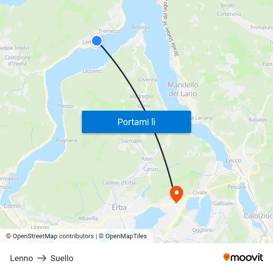 Lenno to Suello map