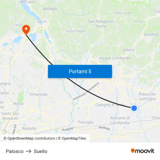 Palosco to Suello map