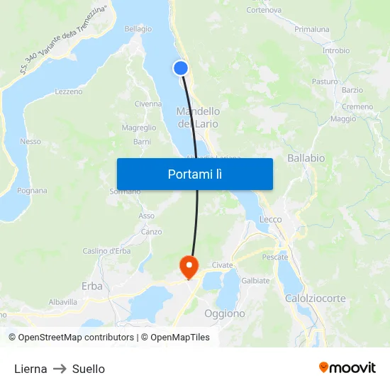 Lierna to Suello map