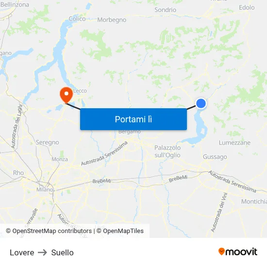 Lovere to Suello map