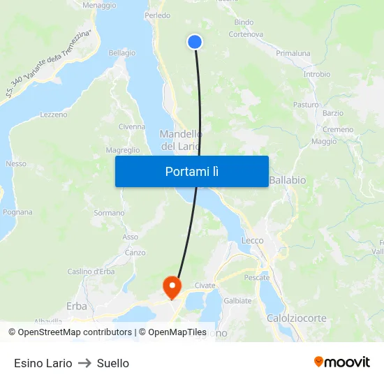 Esino Lario to Suello map
