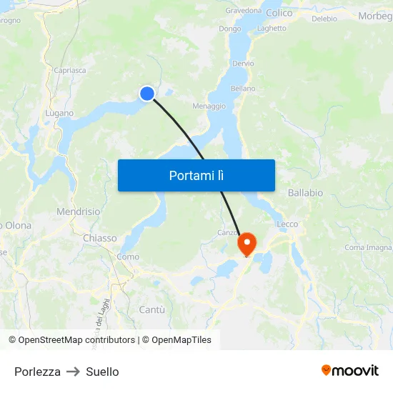 Porlezza to Suello map