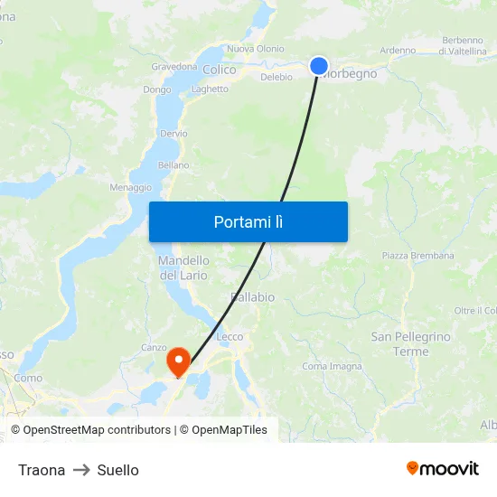 Traona to Suello map