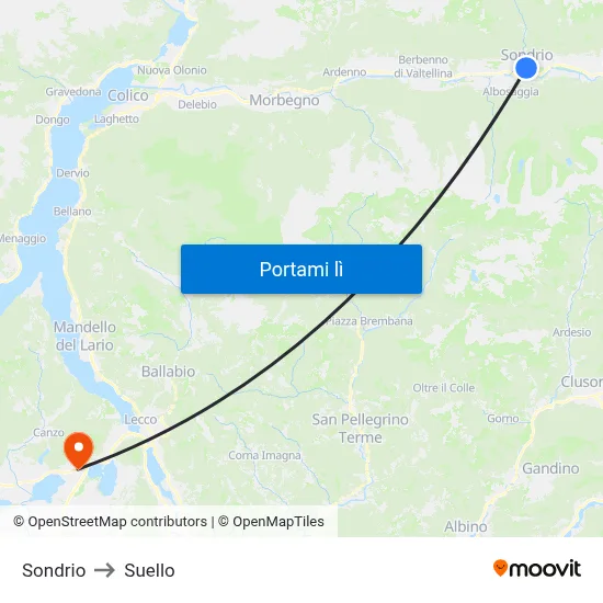 Sondrio to Suello map